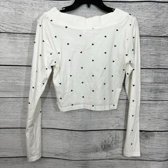 Reebok White Long Sleeve Crop Top Triangle Print, Size Small - Picture 2 of 3